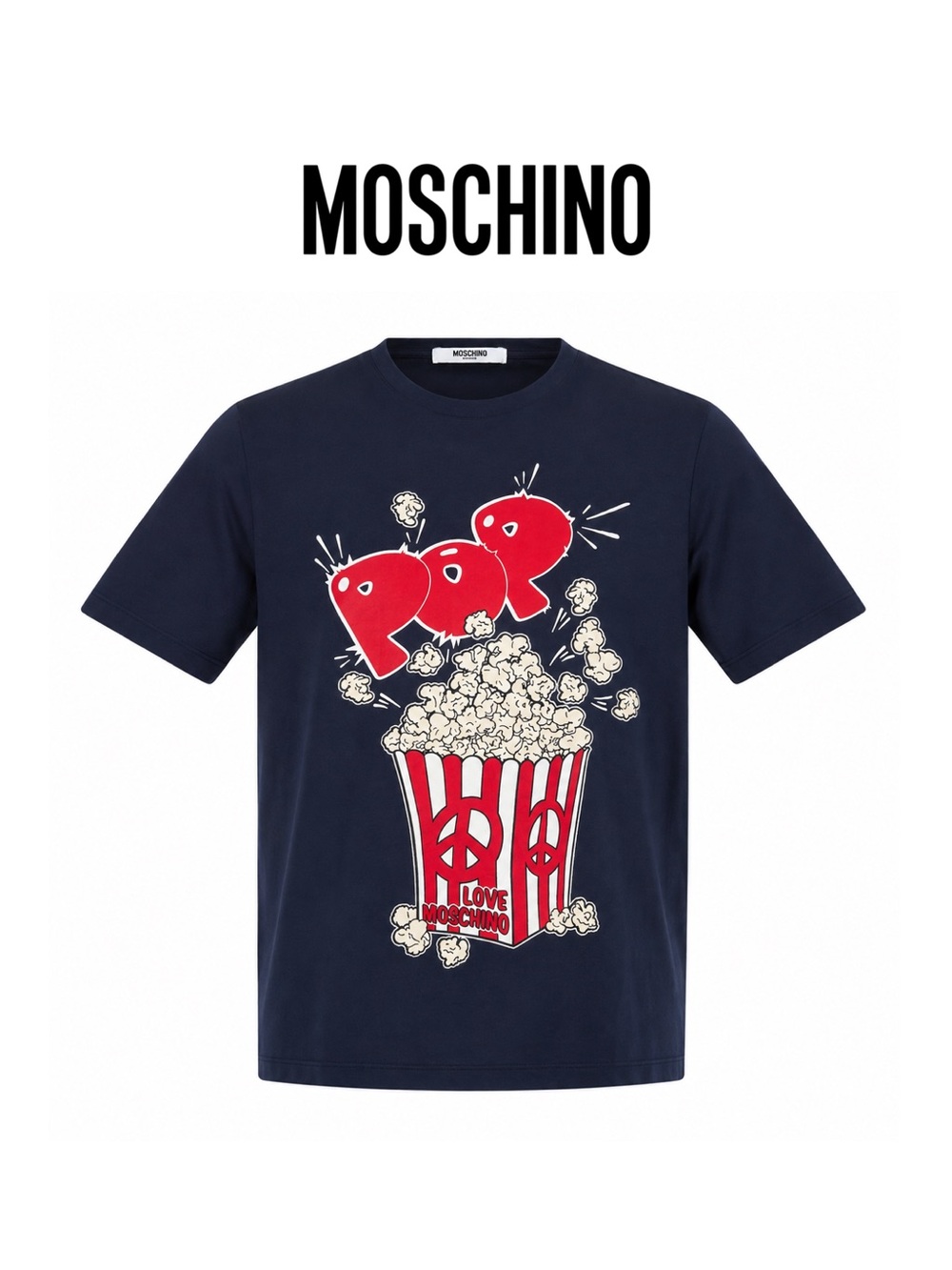 Moschino Milano Men’s Navy Blue Popcorn Tshirt size Large Made in Italy